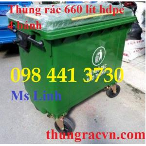 Thùng rác 660 lít màu xanh HDPE