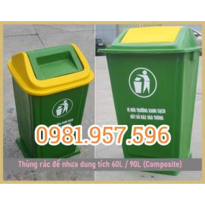 Thùng rác nhựa Composite, thùng rác 60L, thùng rác nắp lật
