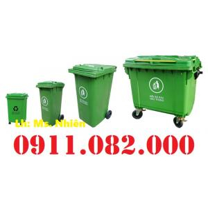 Thùng rác 120L 240L màu xanh, cam, vàng giá rẻ tại sóc trăng- thùng rác giá sỉ- lh 0911.082.000