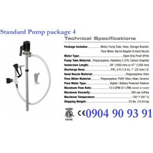 Bộ bơm hóa chất thùng phuy Standard pump, Bộ bơm Axít và Kiềm gắn đồng hồ lưu lượng Package 4