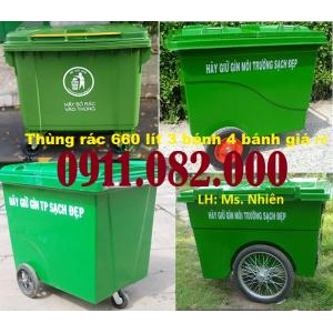 Bán thùng rác 660 lít giá rẻ tại hậu giang- thùng rác nắp kín màu xanh-lh 0911082000
