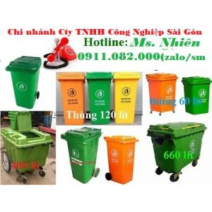 Mua bán giá rẻ thùng rác 120L 240L 660L tại vĩnh long- thùng rác y tế màu vàng-lh 0911082000 