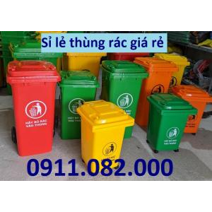 Thùng rác 660 lít giá rẻ tại cầu kẻ trà vinh- thùng rác 120L 240L xanh, cam, vàng- nắp kín- lh 0911082000