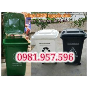 Thùng rác nắp kín 60L, thùng rác nhựa HDPE nguyên sinh