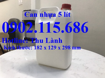 Can đựng hóa chất 5 lít, can nhựa 5 lít dẹt, can nhựa 182 x 129 x 298 mm
