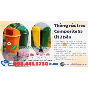 Thùng rác treo đôi 55 Lít Composite, thùng rác treo 2 bên 55 lít composite giá rẻ 