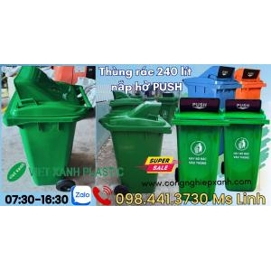 Thùng rác nhựa 240 lít nắp hở màu xanh