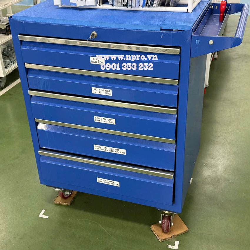 Tủ đồ nghề 5 ngăn kéo sơn tĩnh điện màu xanh dương